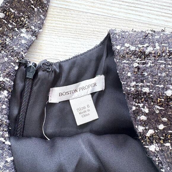 Boston Proper Tweed Jewel Sleeveless Shift‎ Dress | Black/Gold 6 - Picture 3 of 11